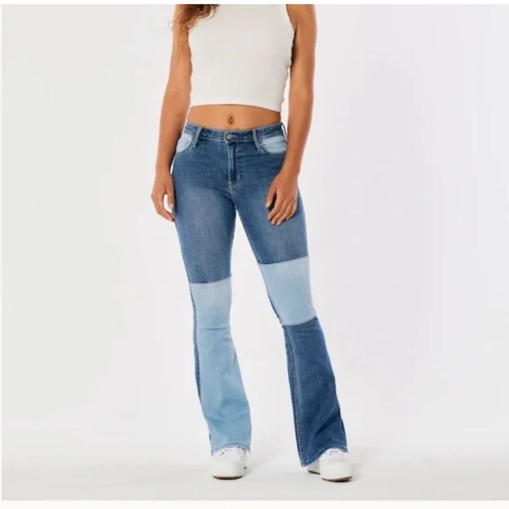 Hollister High-Rise Vintage Flare Patchwork Medium Wash Retro Jeans Size 30